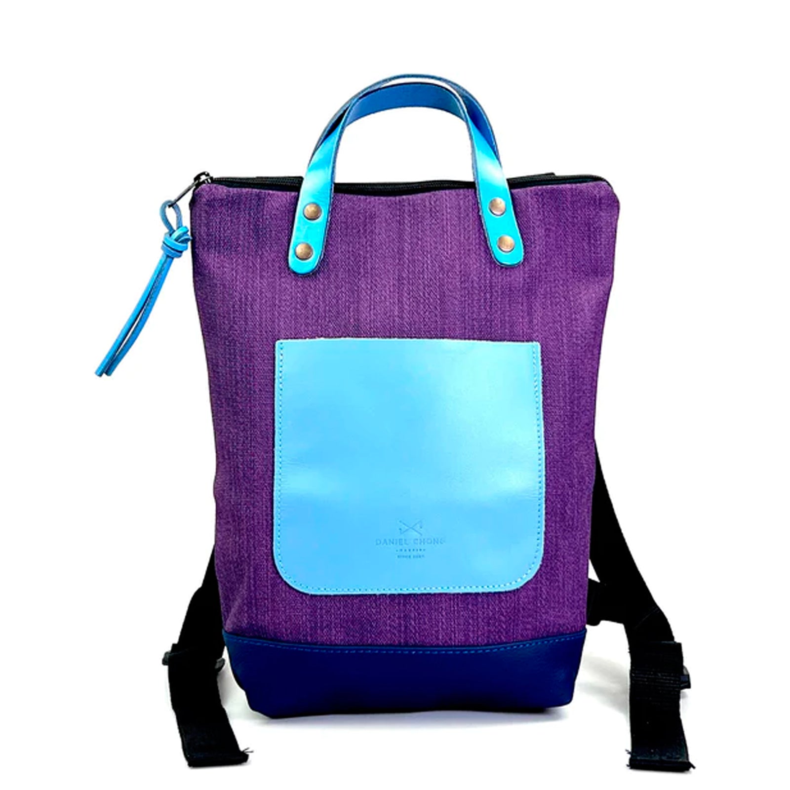 Authentic Mochila Mini Impermeable Daniel Chong - Morada con bolsillo azul  y base azul marino Discount